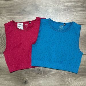 Two AYBL Evolve‎ Speckle Seamless Crop Training Tanks Link And Blue Size XS